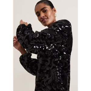 Phase Eight Trudy Black Sequin Velvet Shift Dress